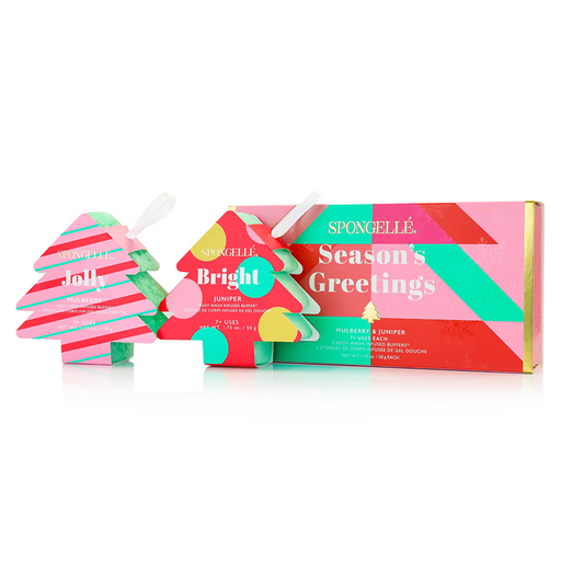 Spongellé Season's Greetings | Holiday Tree Gift Set Body Wash Infused Buffer