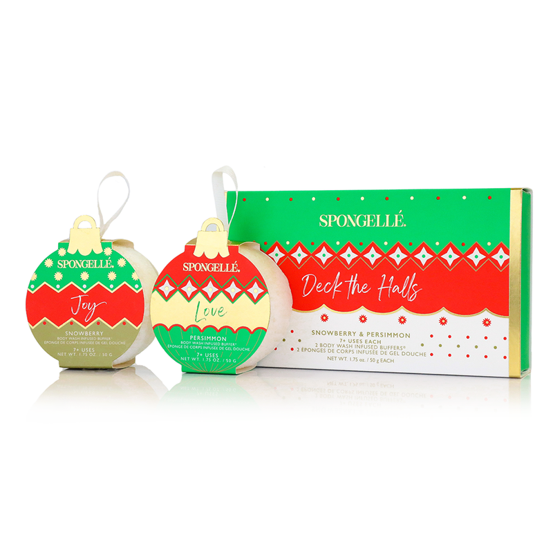 Spongellé Deck the Halls | Holiday Ornament Gift Set Body Wash Infused Buffer