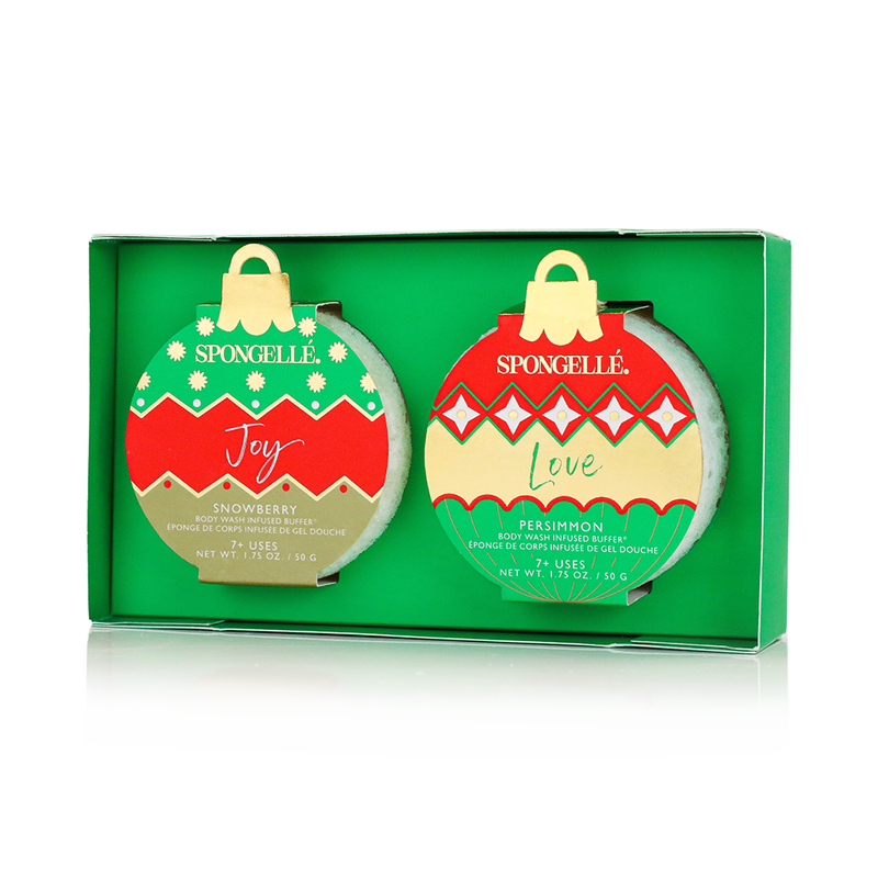 Spongellé Deck the Halls | Holiday Ornament Gift Set Body Wash Infused Buffer