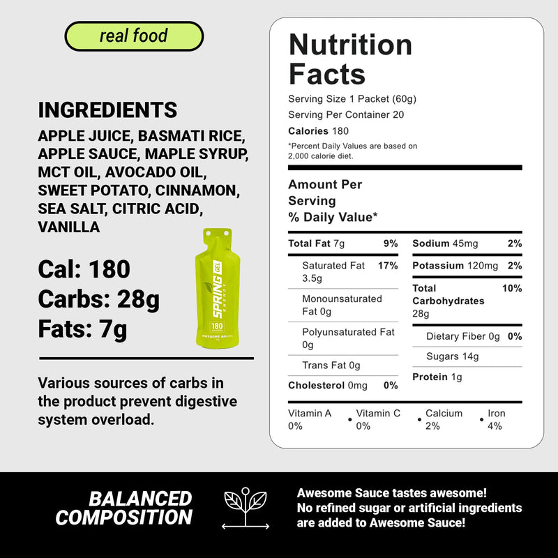 myspringenergy Cinnamon Apple Pie Gel (Vegan)  180 Kcal - Awesome Sauce Gel White Smoke 1 qty,10 pack,20 pack