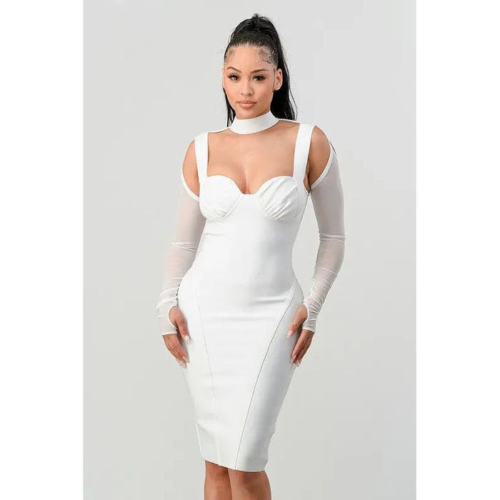 ATHINA Chic Contour Cold-Shoulder Midi Dress