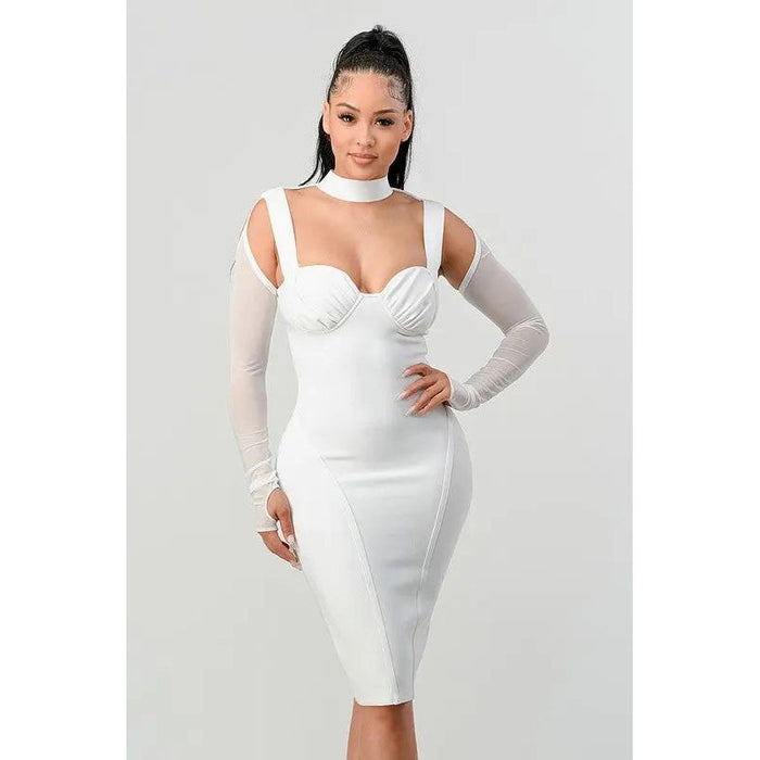 ATHINA Chic Contour Cold-Shoulder Midi Dress