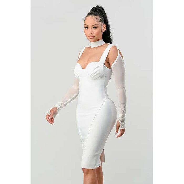 ATHINA Chic Contour Cold-Shoulder Midi Dress