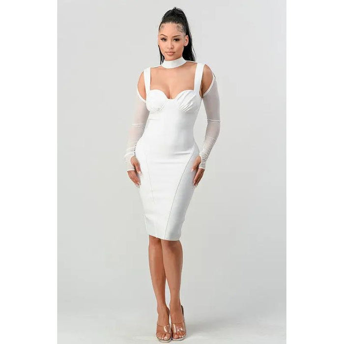 ATHINA Chic Contour Cold-Shoulder Midi Dress