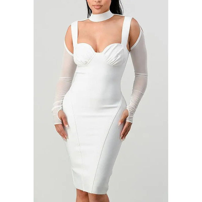 ATHINA Chic Contour Cold-Shoulder Midi Dress