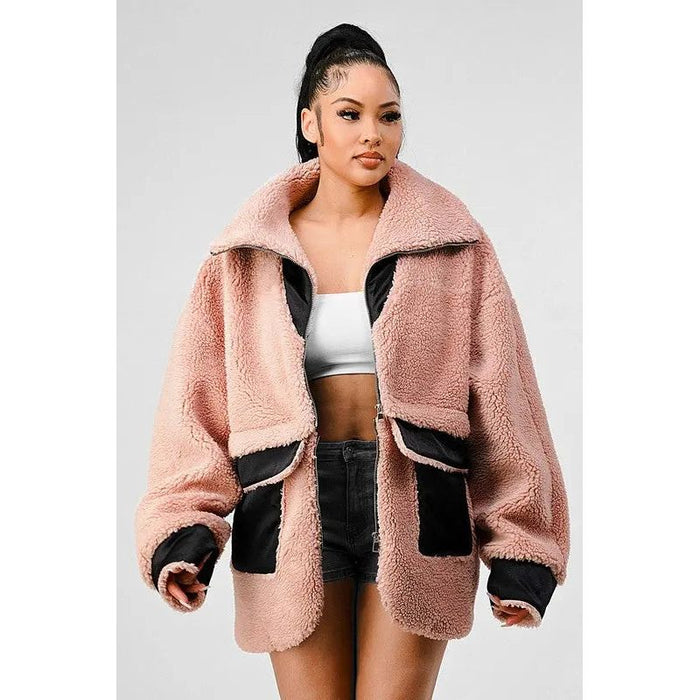 Athina Oversized Sherpa With Contrast Jacket