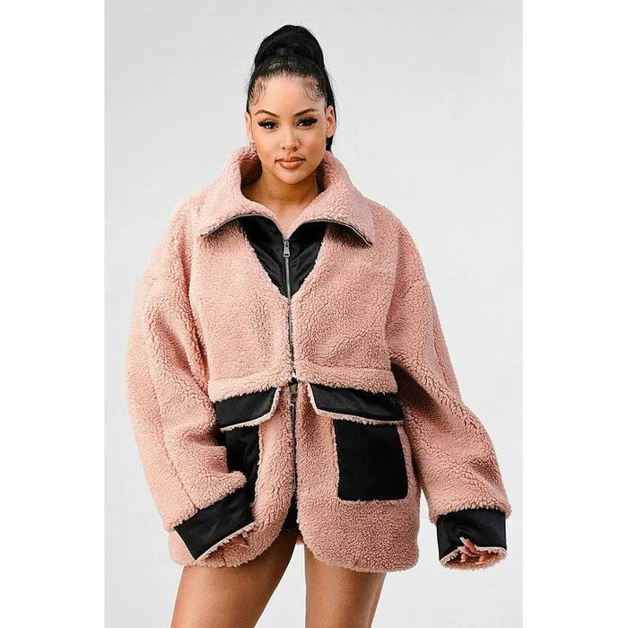 Athina Oversized Sherpa With Contrast Jacket