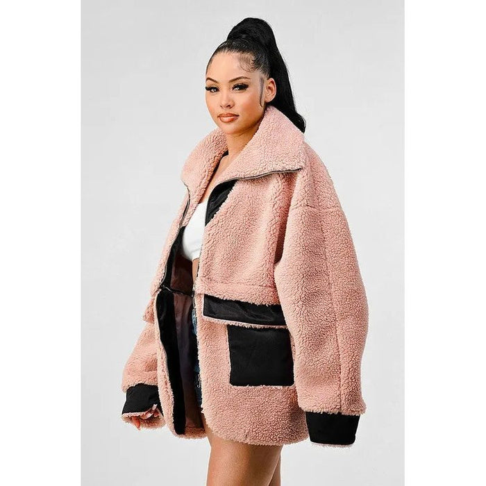 Athina Oversized Sherpa With Contrast Jacket