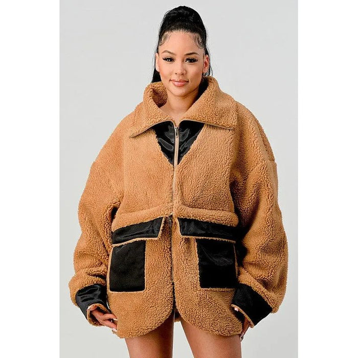 Athina Oversized Sherpa With Contrast Jacket