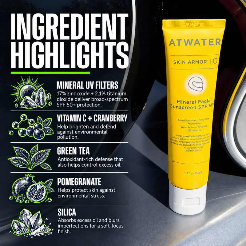 ATWATER Skin Armor Mineral Facial Sunscreen SPF50+ Sunscreen Black Single,Two Pack - SAVE 20%