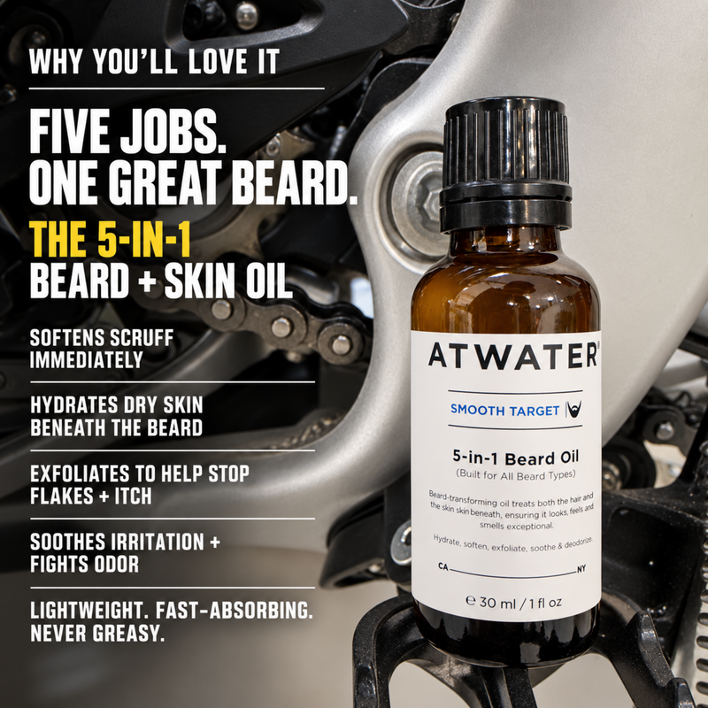 ATWATER Smooth Target 5-in-1 Beard Oil Shaving Black 1 oz,2 oz,.34 oz