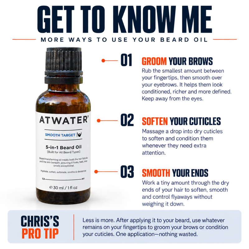 ATWATER Smooth Target 5-in-1 Beard Oil Shaving White Smoke 1 oz,2 oz,.34 oz