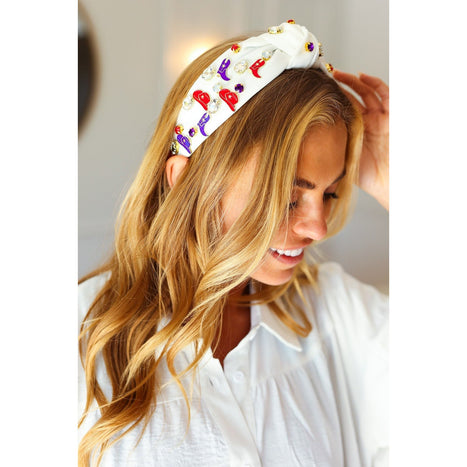 Red White & Blue Gem Cowboy Embellished Top Knot Headband