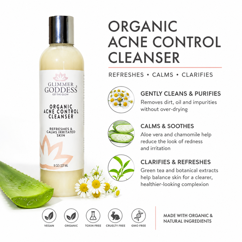 Glimmer Goddess® Organic Skin Care Organic Acne Cleanser – Gentle Face & Body Wash Facial Cleanser White Smoke 8 oz