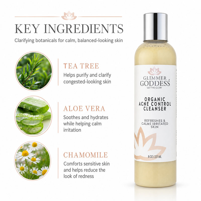 Glimmer Goddess® Organic Skin Care Organic Acne Cleanser – Gentle Face & Body Wash Facial Cleanser White Smoke 8 oz
