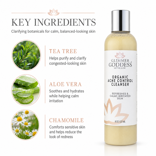 Glimmer Goddess® Organic Skin Care Organic Acne Cleanser – Gentle Face & Body Wash Facial Cleanser White Smoke 8 oz