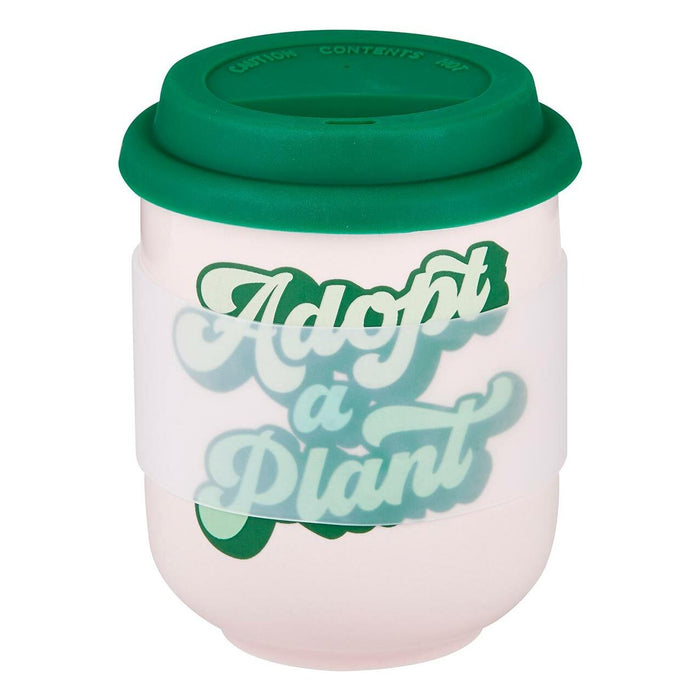 The Bullish Store - Adopt A Plant Ceramic To Go Mug | Holds 16 Oz. | Eco Mug With Silicone Lid And Sleeve