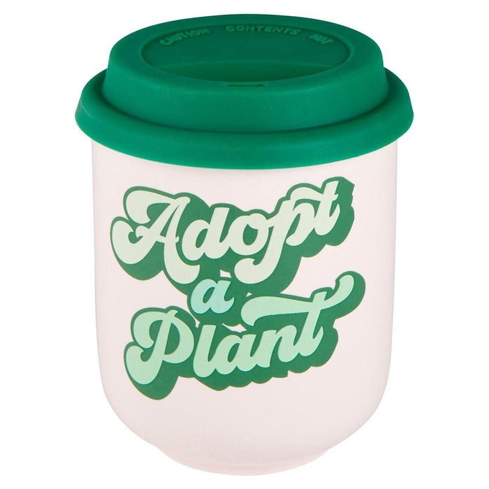 The Bullish Store - Adopt A Plant Ceramic To Go Mug | Holds 16 Oz. | Eco Mug With Silicone Lid And Sleeve