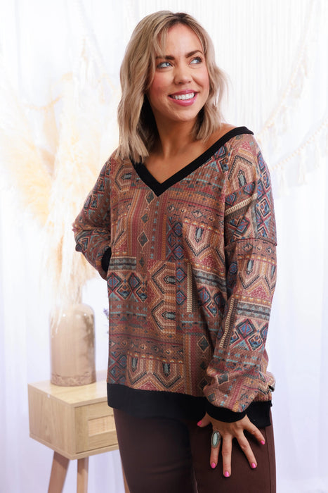 Albany Road Weekender Cozy V-Neck Pullover Top