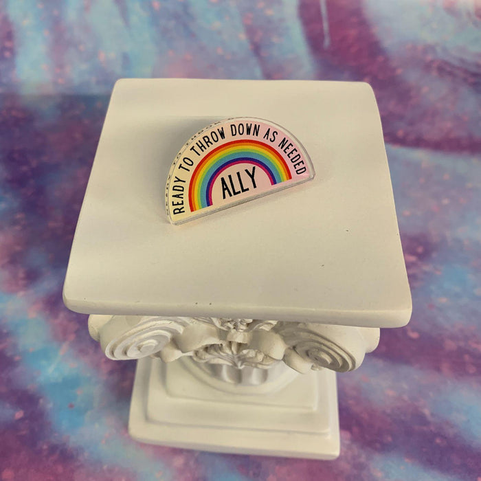 The Bullish Store - Ally Ready To Throw Down Lgbtq Rainbow Acrylic Lapel Pin