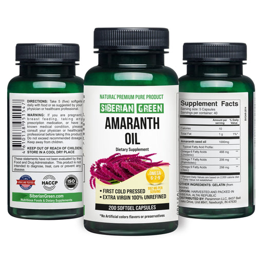 SiberianGreen.com Siberian Green Amaranth Seed Oil Capsules – 200 Softgels | Cold Pressed & Unrefined Cooking Oils