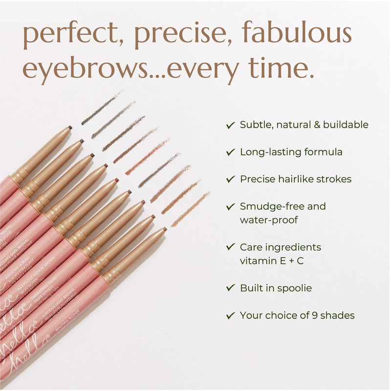 Chella eyebrow pencil Brow & Eye Lavender Beautiful Blonde,Luscious Light Brown,Tantalizing Taupe,Marvelous Medium Brown,Awesome Auburn,Dazzling Dark Brown,Delightful Deep Brown,Graceful Grey,Elegant Ebony