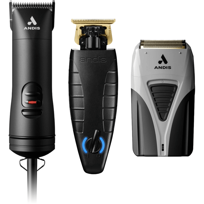 Andis Professional Ultraedge Bgrc Detachable Blade Clipper #560249 & Gtx-Exo Cordless Li Trimmer With Charging Stand 120-240V #74150 & Profoil Lithium Plus Foil Shaver Ts-2 #17255