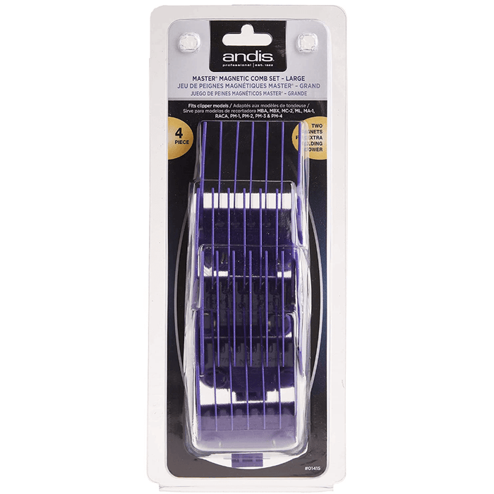 Andis Professional Master Dual Magnetic 4 Comb Set Large #01415 Designed For Mba, Mc-2, Ml, Pm-1 And Pm-4, Purple