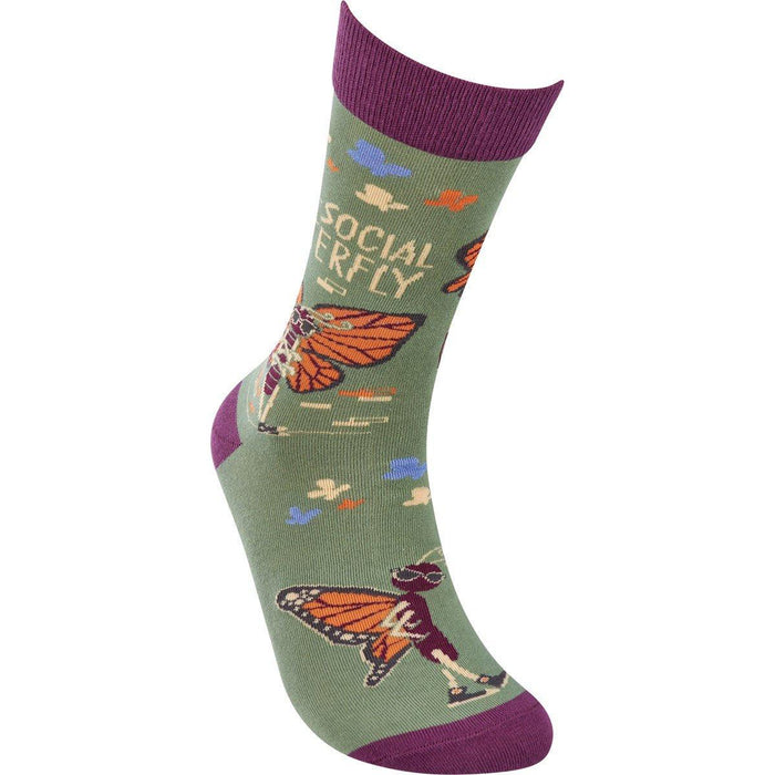 The Bullish Store - Anti-Social Butterfly Funny Socks In Purple | Unisex