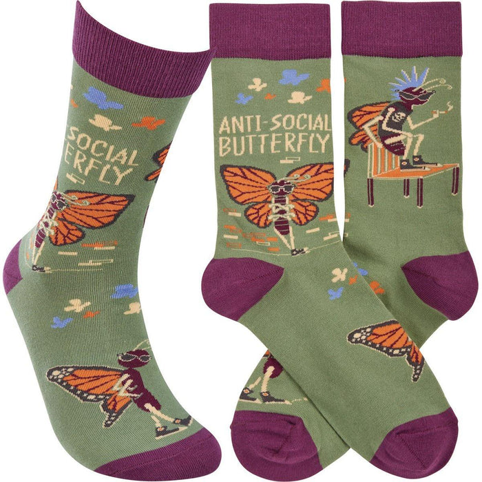 The Bullish Store - Anti-Social Butterfly Funny Socks In Purple | Unisex