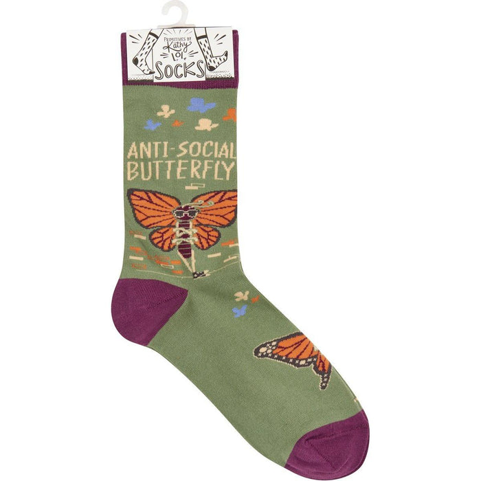 The Bullish Store - Anti-Social Butterfly Funny Socks In Purple | Unisex