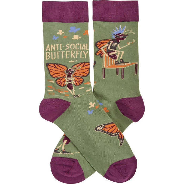 The Bullish Store - Anti-Social Butterfly Funny Socks In Purple | Unisex