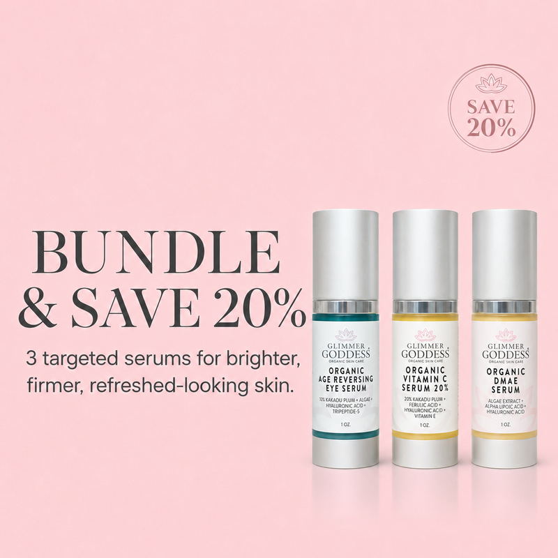 Glimmer Goddess® Organic Skin Care Organic Anti-Aging Trio – Vitamin C & Firming Serums Anti-Aging Skin Care Kits Misty Rose