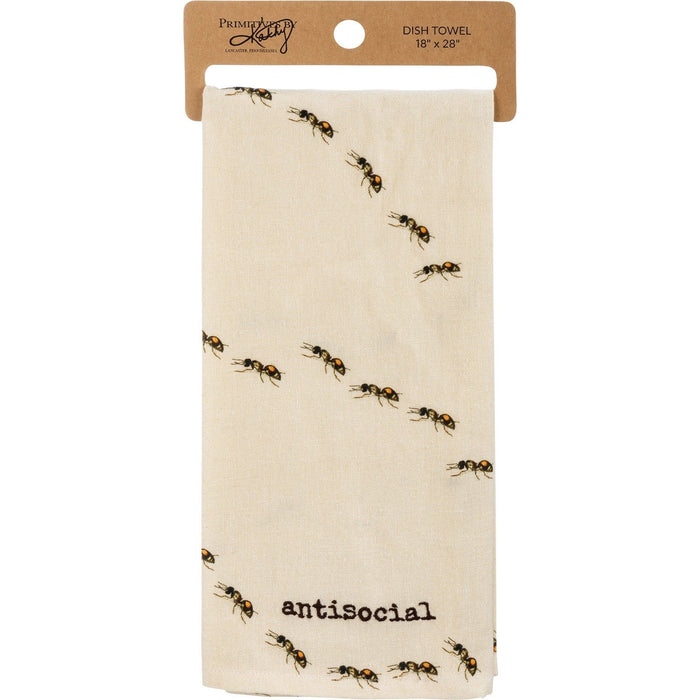 The Bullish Store - Antisocial Ant Dish Cloth Towel | Cotten Linen Novelty Tea Towel | Embroidered Text | 18" X 28"