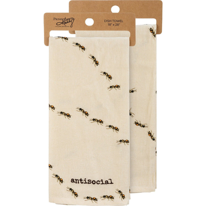 The Bullish Store - Antisocial Ant Dish Cloth Towel | Cotten Linen Novelty Tea Towel | Embroidered Text | 18" X 28"