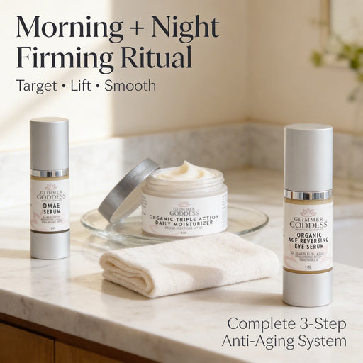 Glimmer Goddess® Organic Skin Care Organic Anti-Wrinkle Trio – 3-Step Collagen Boosting System Gift Packs & Value Sets