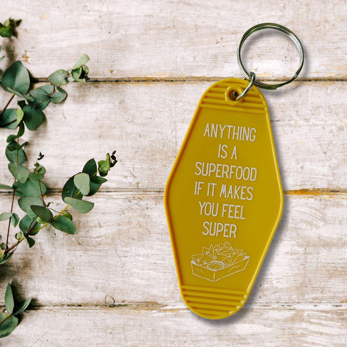 The Bullish Store - Anything Is A Superfood If It Makes You Feel Super Motel Style Keychain In Queso Gold