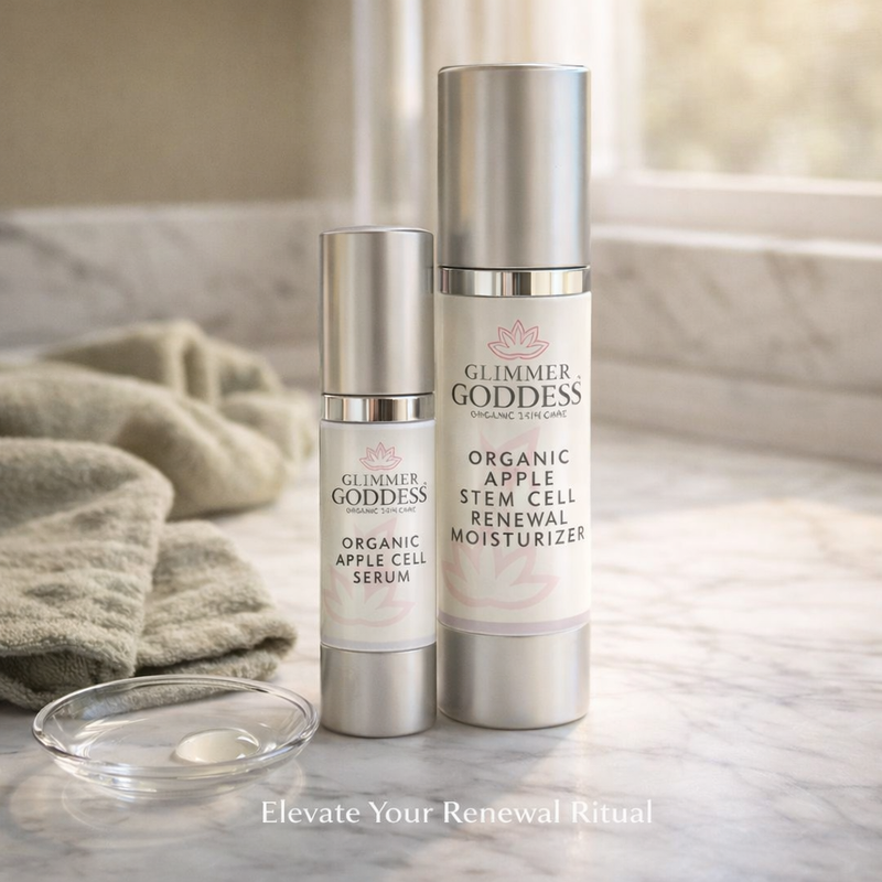 Glimmer Goddess® Organic Skin Care Cellular Renewal Duo – Apple Stem Cell Serum + Moisturizer Lotion & Moisturizer