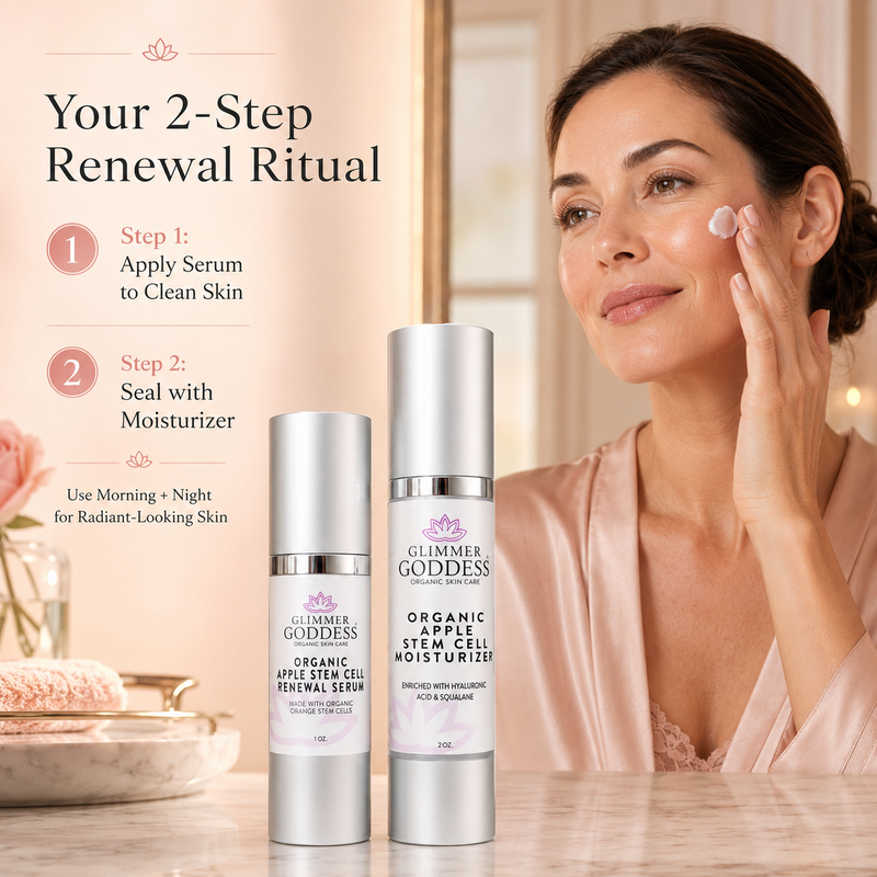 Glimmer Goddess® Organic Skin Care Cellular Renewal Duo – Apple Stem Cell Serum + Moisturizer Lotion & Moisturizer
