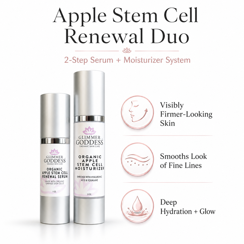 Glimmer Goddess® Organic Skin Care Cellular Renewal Duo – Apple Stem Cell Serum + Moisturizer Lotion & Moisturizer