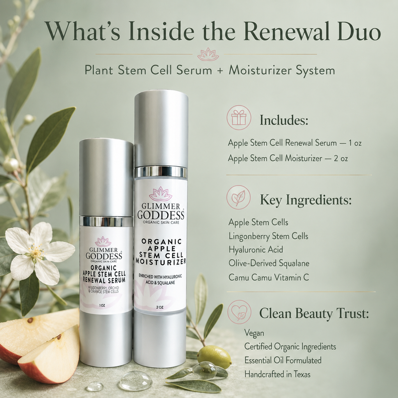 Glimmer Goddess® Organic Skin Care Cellular Renewal Duo – Apple Stem Cell Serum + Moisturizer Lotion & Moisturizer