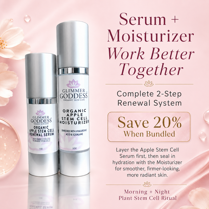 Glimmer Goddess® Organic Skin Care Cellular Renewal Duo – Apple Stem Cell Serum + Moisturizer Lotion & Moisturizer