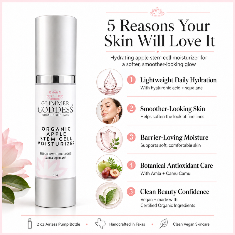 Glimmer Goddess® Organic Skin Care Organic Apple Stem Cell Moisturizer – Anti-Aging Treatment Lotion & Moisturizer