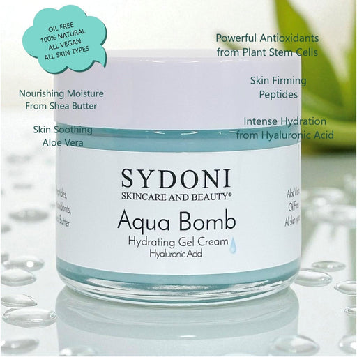 Sydoni Skincare and Beauty MOST LOVED! AS SEEN IN VOGUE, GQ and WELLNESS MAGAZINES-AQUA BOMB HYDRATING GEL CREAM with HYALURONIC ACID AND PEPTIDES 1.7 fl. oz. Moisturizer