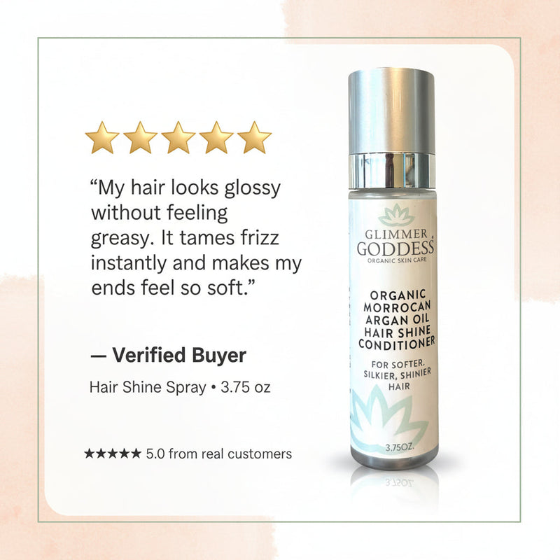 Glimmer Goddess® Organic Skin Care Organic Hair Shine Spray – Frizz Control & Hydrating Hair Growth