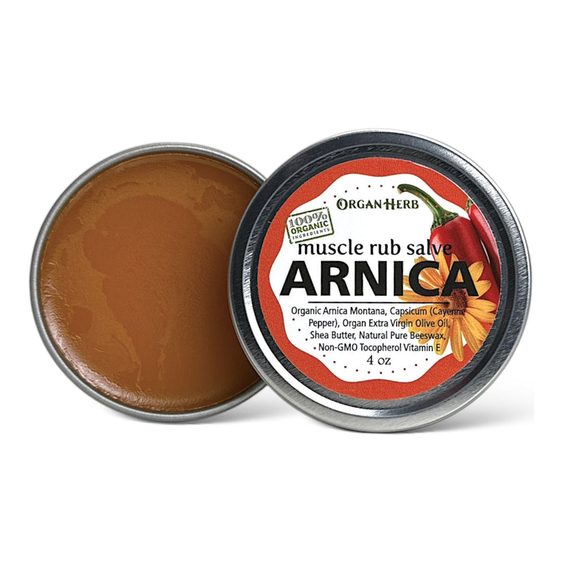 OrganHerb OrganHerb Organic Arnica and Capsicum Muscle Rub Salve 4 oz, Botanical Comfort Balm for Muscles and Joints Organic Salves