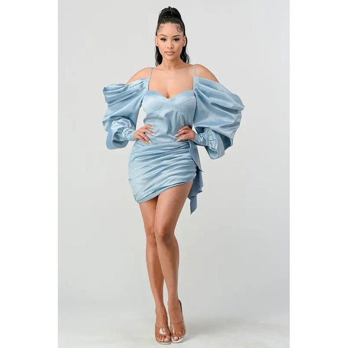 Athina Elegant Puff Shoulder Satin Mini Dress