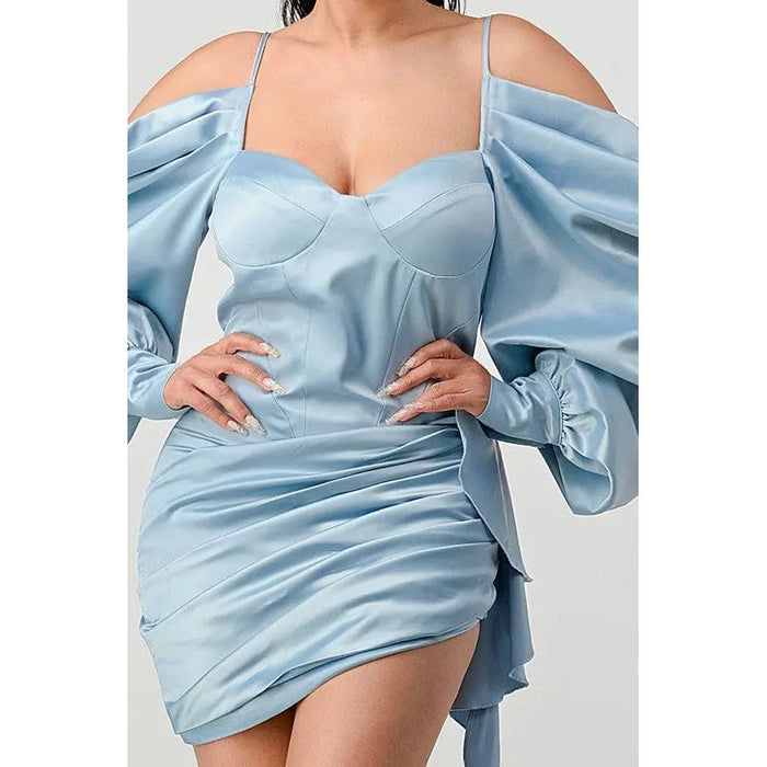 Athina Elegant Puff Shoulder Satin Mini Dress