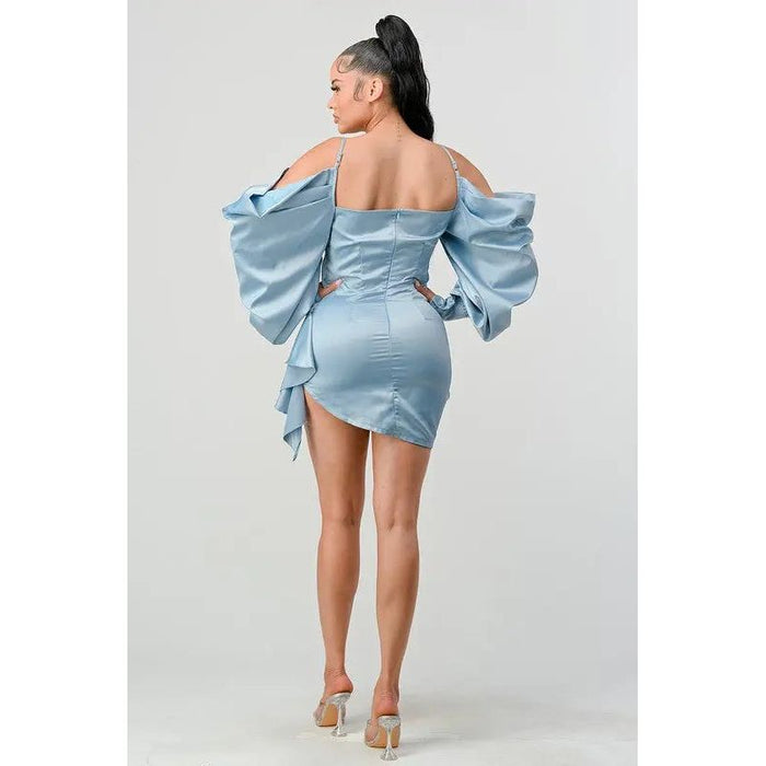 Athina Elegant Puff Shoulder Satin Mini Dress