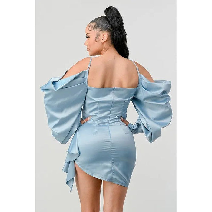 Athina Elegant Puff Shoulder Satin Mini Dress